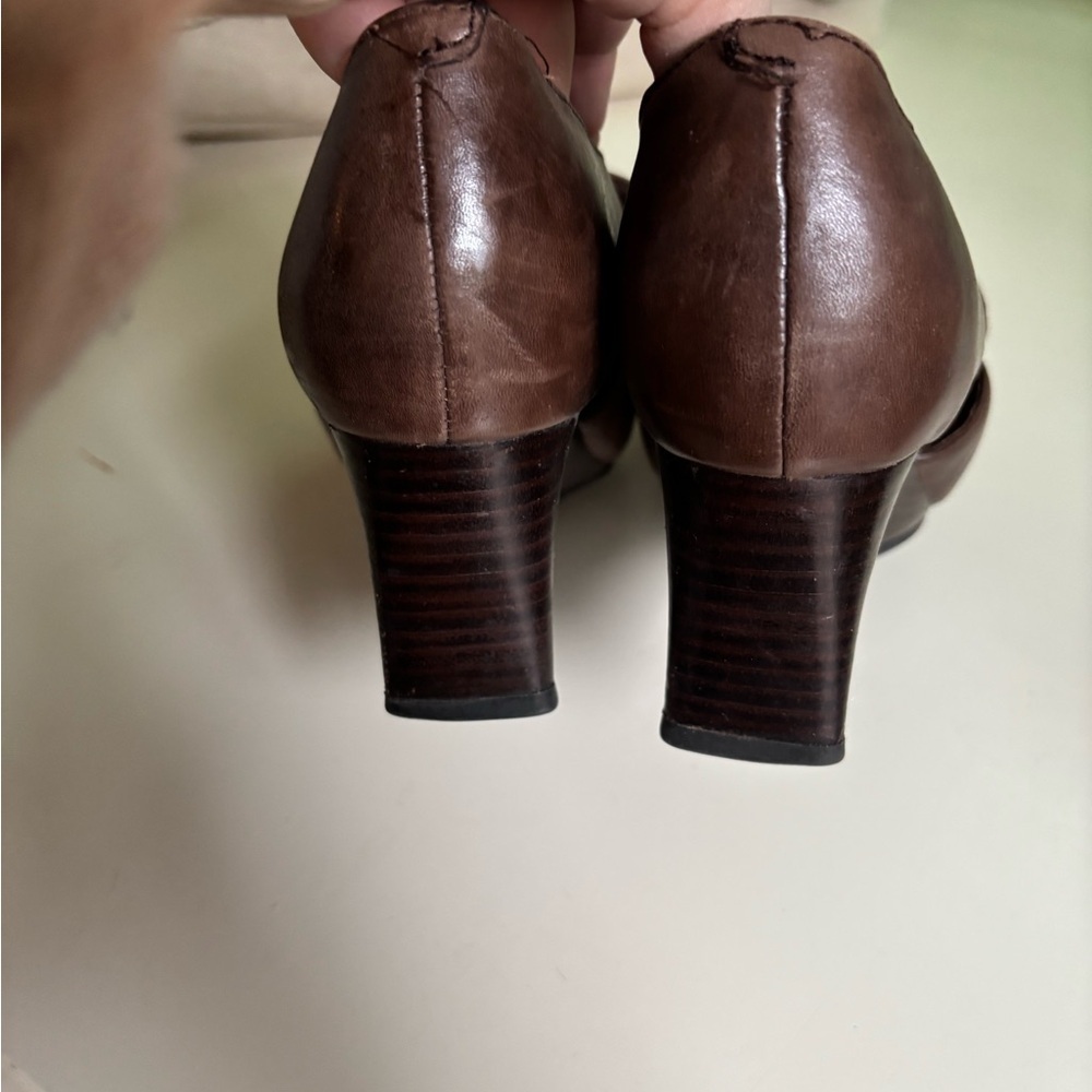 Earthies Brown Leather Bow wedges size 7 - Picture 6 of 8